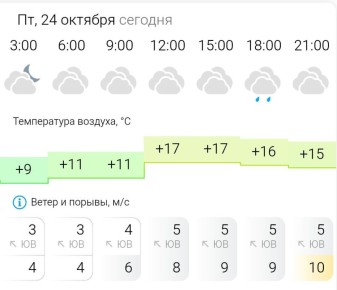 ПРОГНОЗ ПОГОДЫ. В пятницу, 24 октября в Энергодаре пасмурно, вечером небольшой дождь