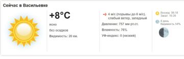 Сегодня, 29 октября 2025 года в Васильевке ясно, без осадков