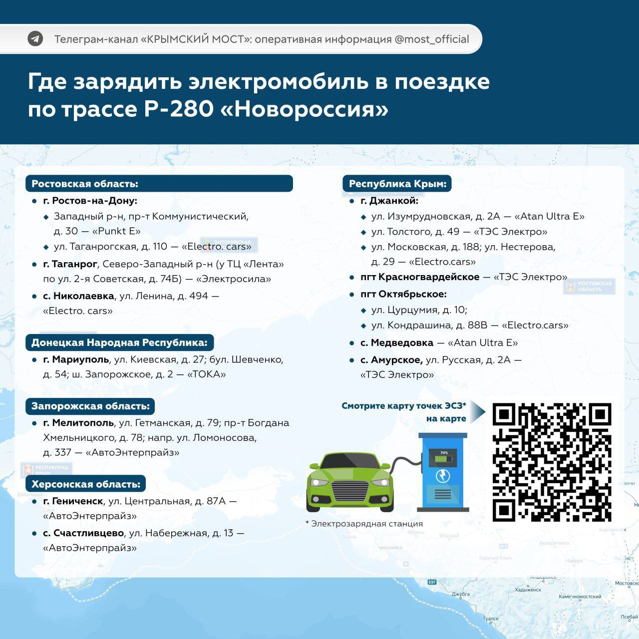 Станции зарядки электромобилей на трассе Р-280 «Новороссия» Станции зарядки электромобилей на трассе Р-280 «Новороссия»