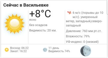 Сегодня, 1 ноября 2025 года в Васильевке ясно, без осадков