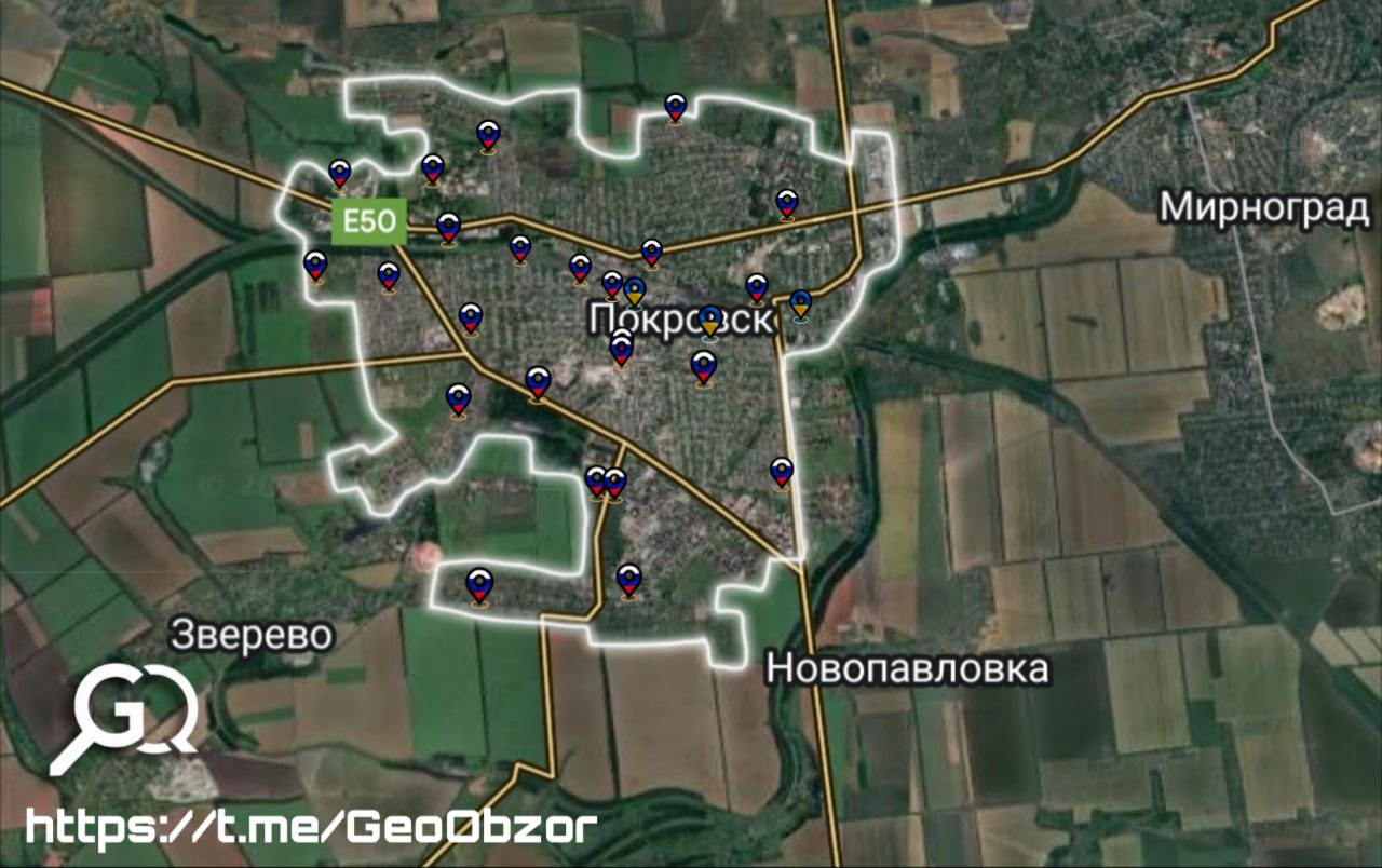 #АналитикаПоОсинту. Создал карту с геолокациями в Покровске за всё время боёв за него