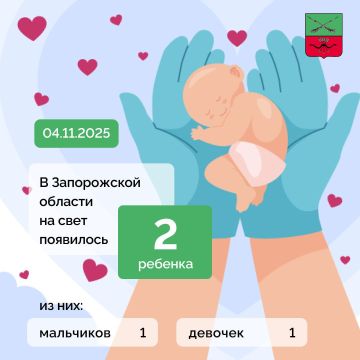 Минздрав информирует: за прошлые сутки в Запорожской области на свет появилось 2 ребенка