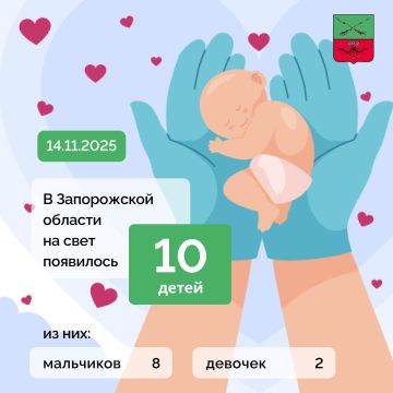 Минздрав информирует: за прошлые сутки в Запорожской области на свет появилось 10 детей
