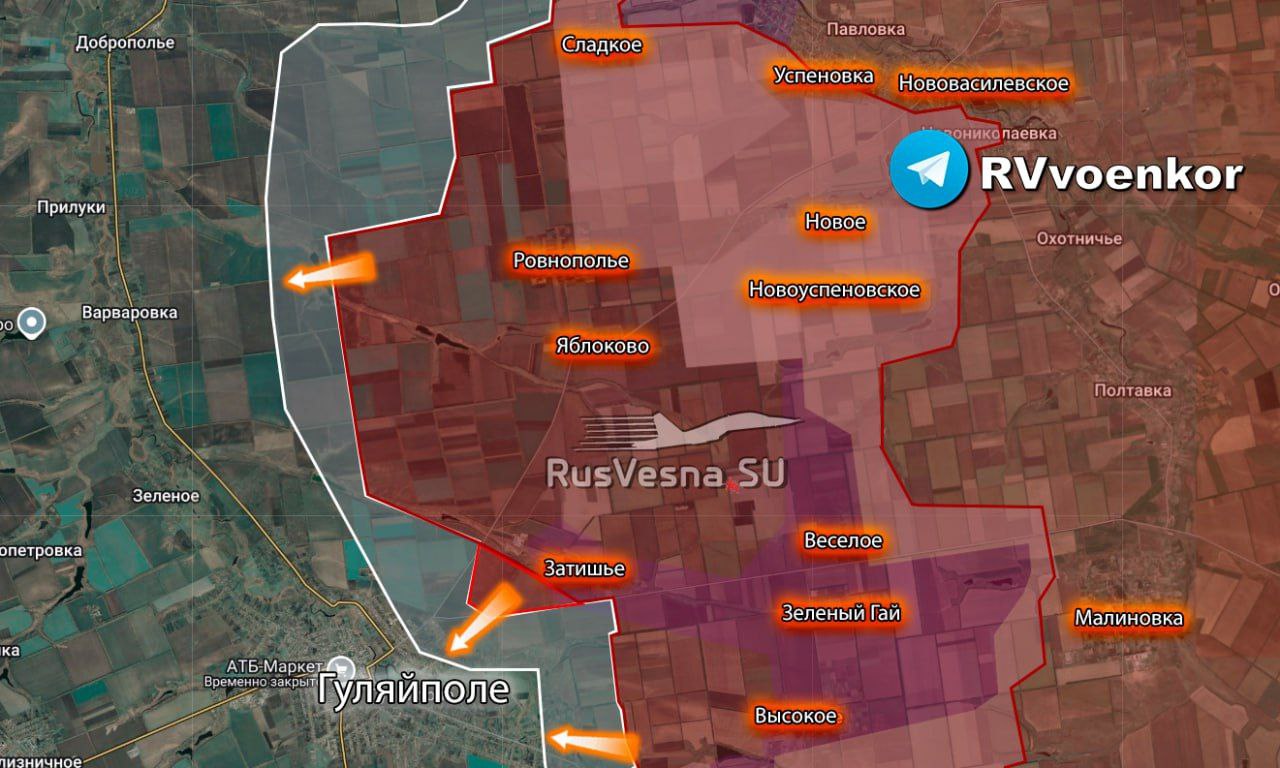 Обвал запорожского фронта продолжается: Армия России штурмует Гуляйполе и охватывает широким фронтом Обвал запорожского фронта продолжается: Армия России штурмует Гуляйполе и охватывает широким фронтом