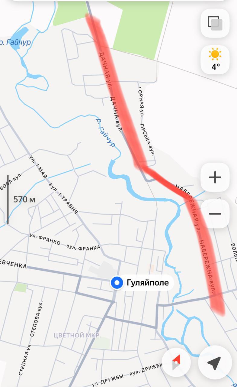 По оперативным поступающим данным, центральные улицы Гуляйполя - Дачная и Набережная взяты под наш контроль По оперативным поступающим данным, центральные улицы Гуляйполя - Дачная и Набережная взяты под наш контроль