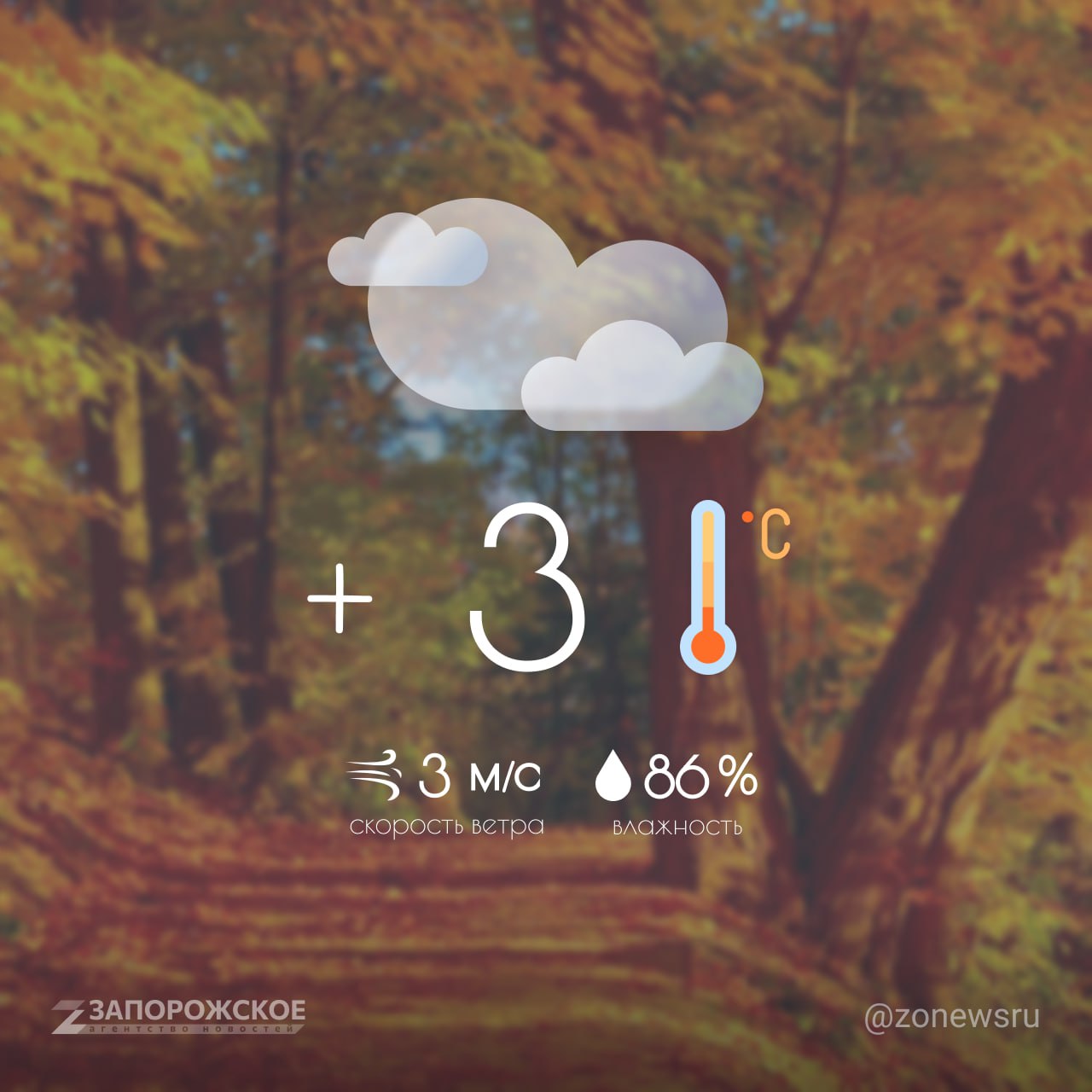 Пасмурная погода ожидается в Запорожской области во вторник