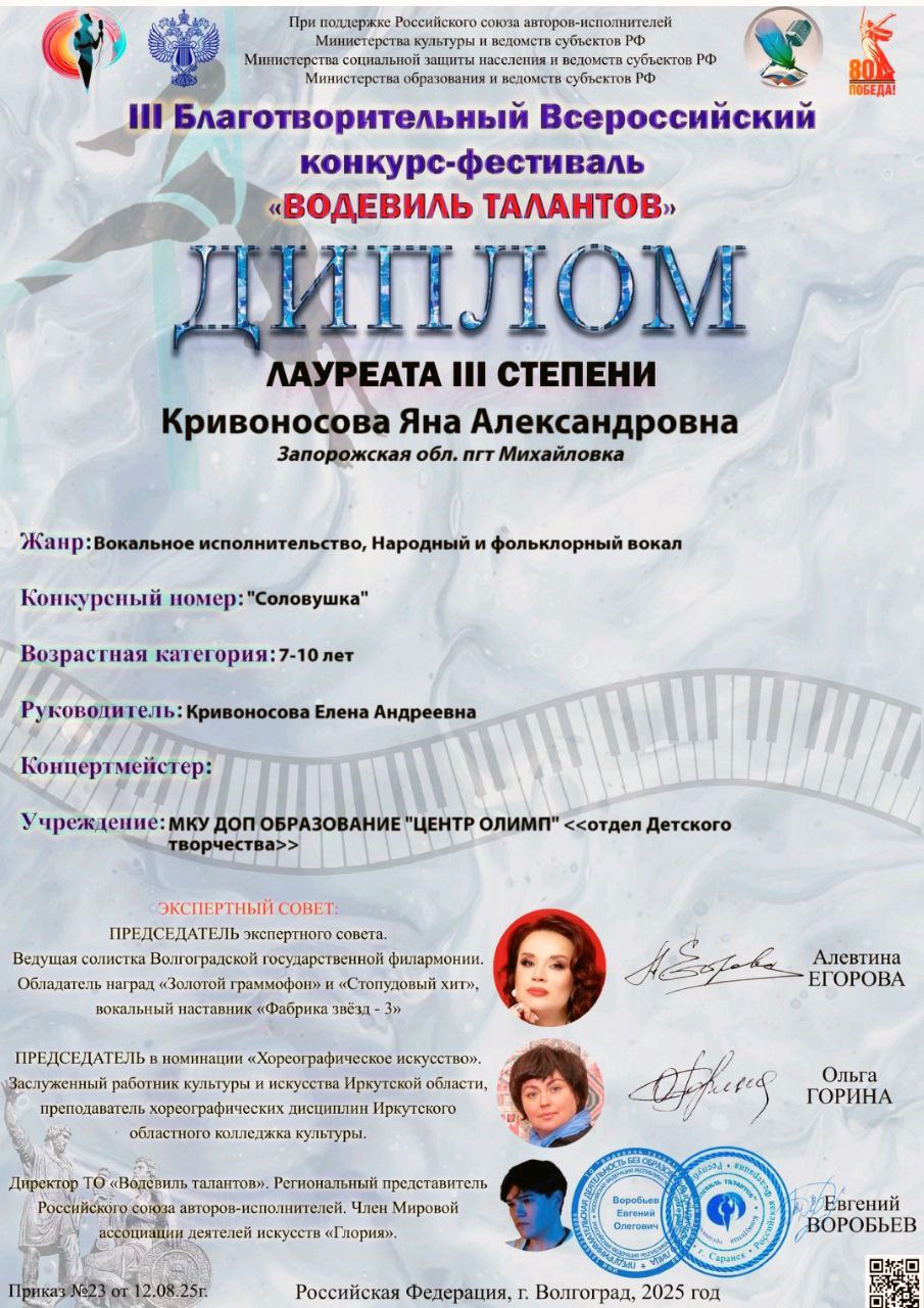 Воспитанница Михайловского Центра детского творчества стала лауреатом всероссийского конкурса Воспитанница Михайловского Центра детского творчества стала лауреатом всероссийского конкурса