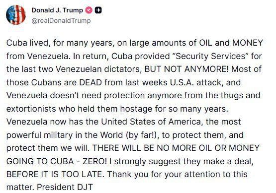 Владимир Рогов: Трамп, находясь в эйфории от захвата Мадуро, грозит Кубе: