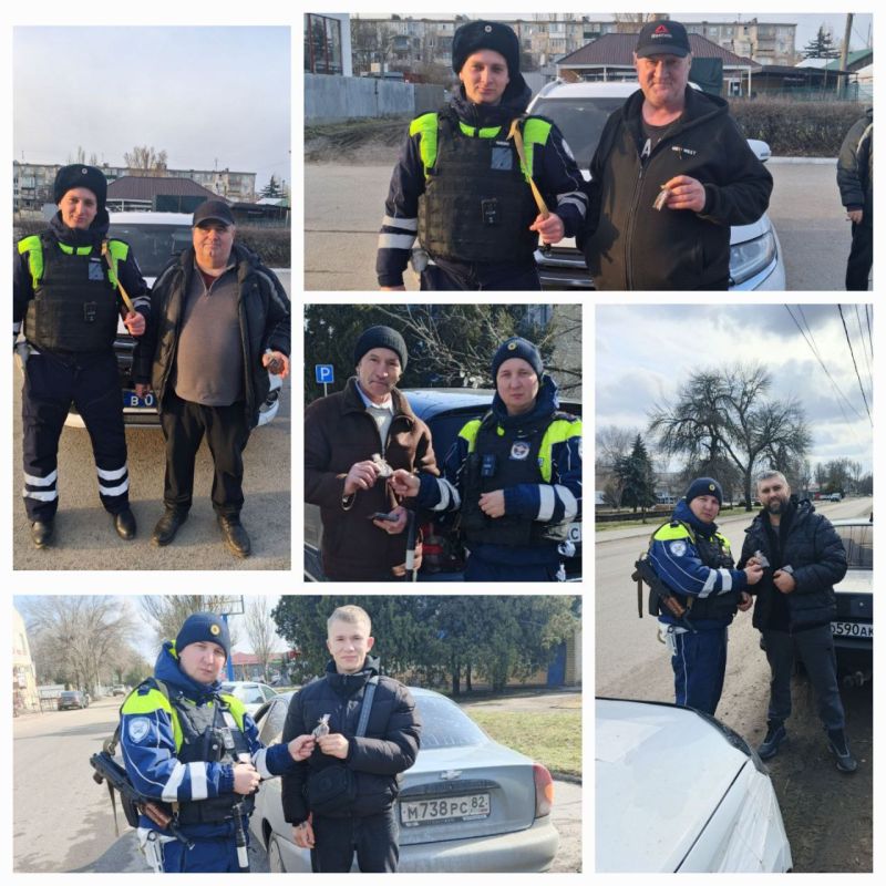 В честь 23 февраля инспекторы ДПС поздравили мужчин-водителей с Днем защитника Отечества
