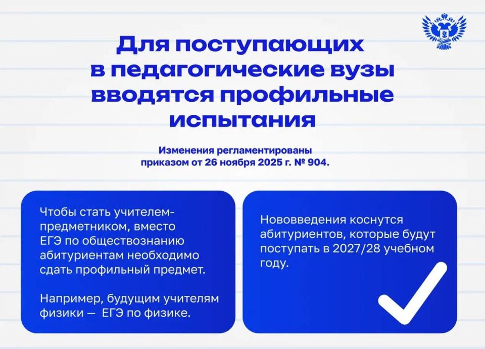 Минобрнауки по согласованию с Минпросвещения внесены изменения в перечень вступительных испытаний при приёме на обучение по образовательным программам высшего образования — бакалавриата и специалитета