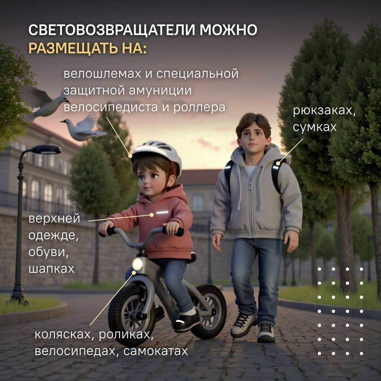 Световозвращатели на одежде пешеходов и велосипедистов повышают уровень их безопасности Световозвращатели на одежде пешеходов и велосипедистов повышают уровень их безопасности