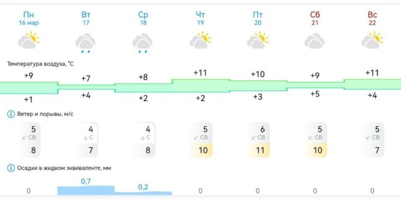 Погода в Михайловке Запорожской области на неделю с 16 марта по 22 марта 2026 года