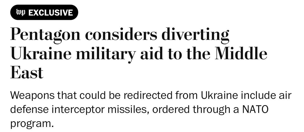 США могут перенаправить оружие с Украины на Ближний Восток, пишет The Washington Post