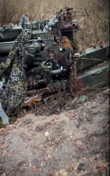 Поврежденная и брошенная гаубица Мста-Б ВСУ в Донецкой области