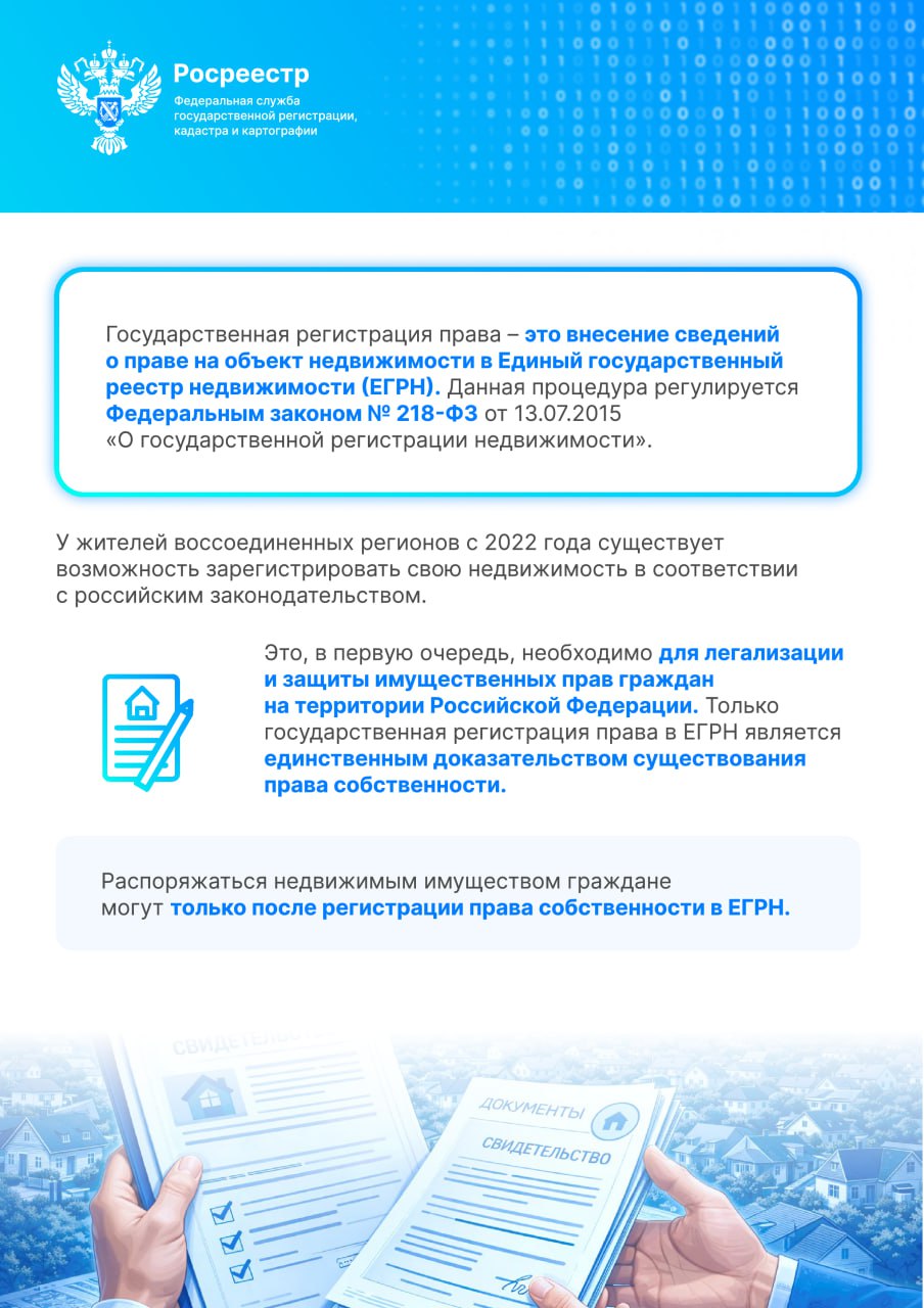 Важная информация для жителей Донецкой и Луганской народных республик, Запорожской и Херсонской областей: до 1 июля 2026 года гражданам России необходимо подать в Росреестр документы для регистрации прав на объекты... Важная информация для жителей Донецкой и Луганской народных республик, Запорожской и Херсонской областей: до 1 июля 2026 года гражданам России необходимо подать в Росреестр документы для регистрации прав на объекты...