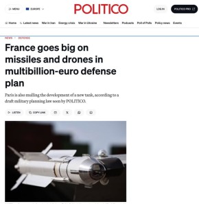 Франция готовится к войне: Париж намерен увеличить запасы ракет и беспилотников в четыре раза к 2030 году, — Politico