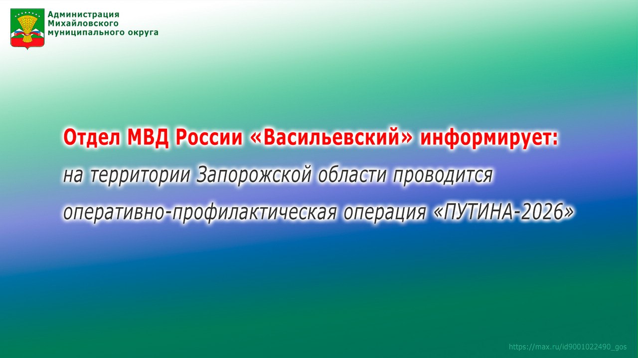 Отдел МВД России «Васильевский» информирует о проведении оперативно-профилактического мероприятия «ПУТИНА-2026»