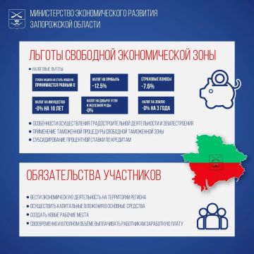 В Запорожской области функционирует Свободная экономическая зона сроком до 2050 года