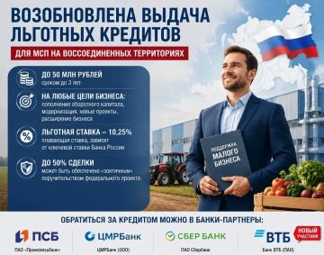 Возобновлена выдача льготных кредитов для бизнеса в воссоединённых регионах