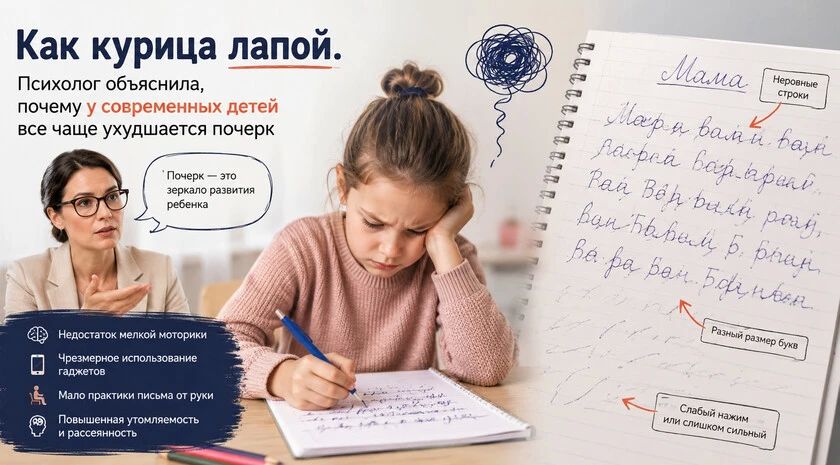 Как курица лапой. Психолог объяснила, почему у современных детей все чаще ухудшается почерк