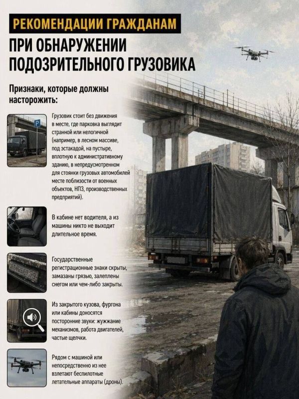 АЛГОРИТМ ДЕЙСТВИЙ ПРИ ОБНАРУЖЕНИИ "ПОДОЗРИТЕЛЬНОГО" ГРУЗОВИКА Подготовили для вас информационные карточки с рекомендациями и пошаговым алгоритмом действий в подобной ситуации АЛГОРИТМ ДЕЙСТВИЙ ПРИ ОБНАРУЖЕНИИ "ПОДОЗРИТЕЛЬНОГО" ГРУЗОВИКА Подготовили для вас информационные карточки с рекомендациями и пошаговым алгоритмом действий в подобной ситуации