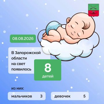 Минздрав информирует: за прошлые сутки в Запорожской области на свет появилось 8 детей