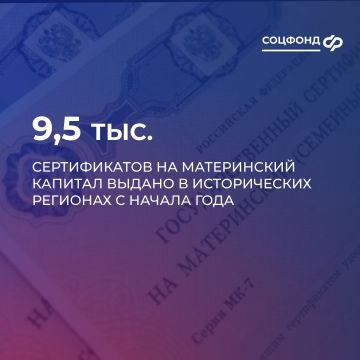 Порядка 9,5 тыс. сертификатов на материнский капитал выдано в исторических регионах с начала года