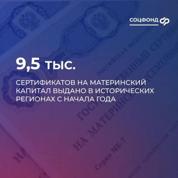Порядка 9,5 тыс. сертификатов на материнский капитал выдано в исторических регионах с начала года
