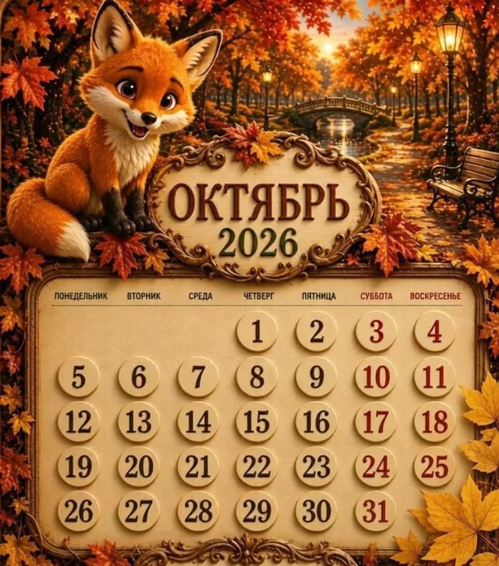 Календарь праздничных дней на октябрь 2026 года