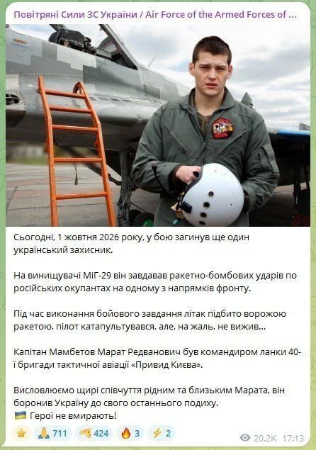 В зоне СВО сбит украинский МиГ-29, пилот из «Призрака Киева» погиб