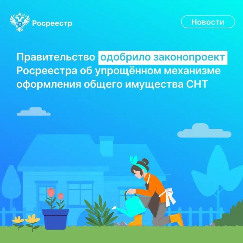 Правительство РФ одобрило законопроект Росреестра, разработанный в целях создания упрощенного механизма оформления прав на общее имущество СНТ