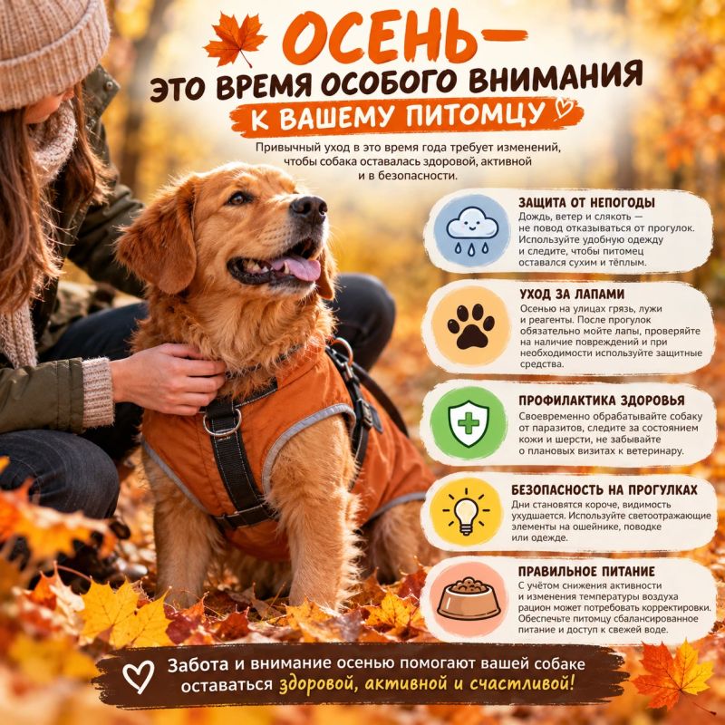 Осень — это период, когда владельцам собак стоит быть особенно внимательными к своим питомцам